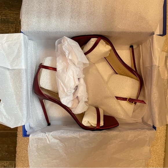 NEW Stuart Weitzman Nudistcurve Nudist Sandal Pump Red Metallic Leather Size 7 - Picture 2 of 13